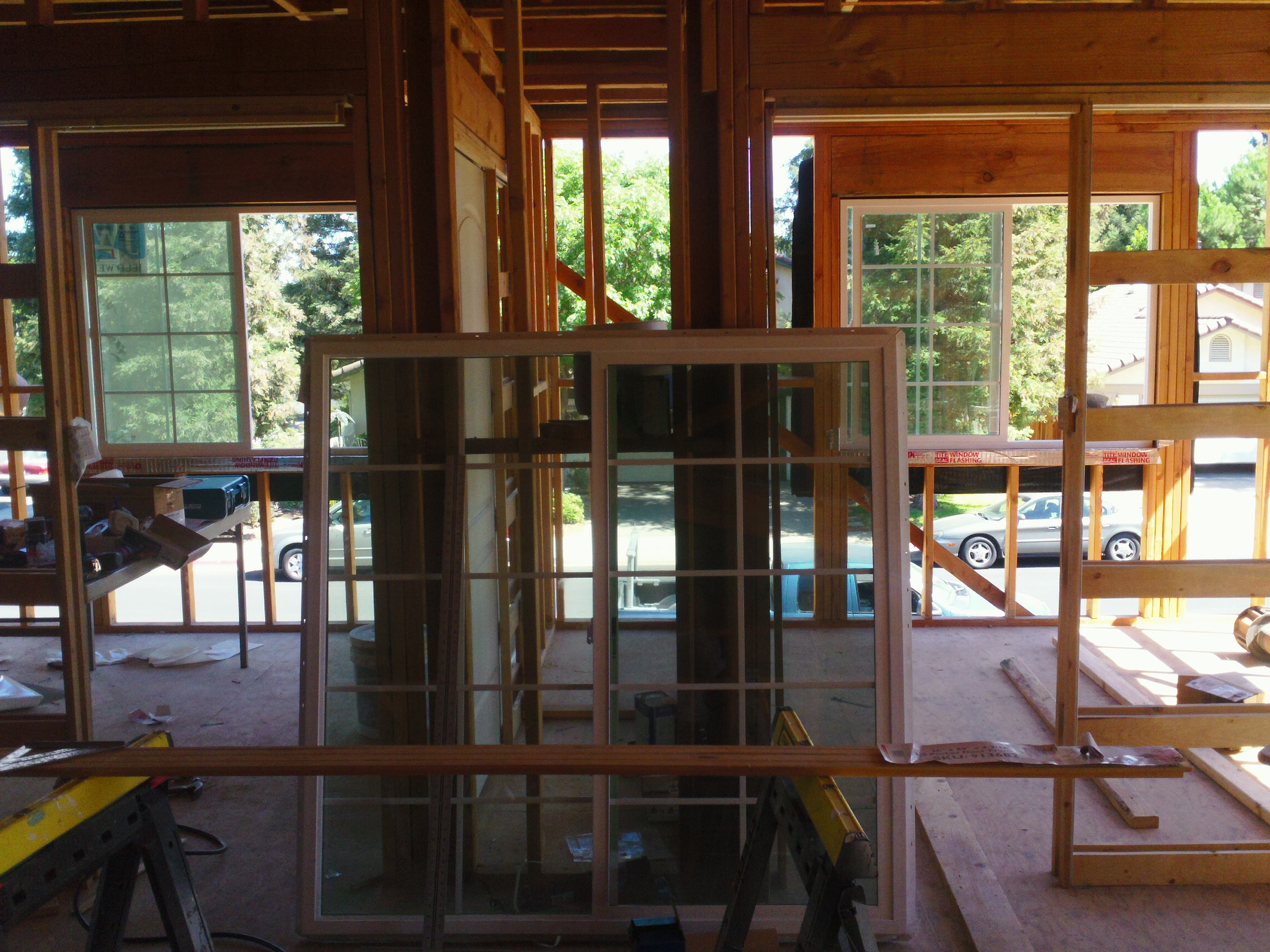 Wooden windows under construction interior — HCIC