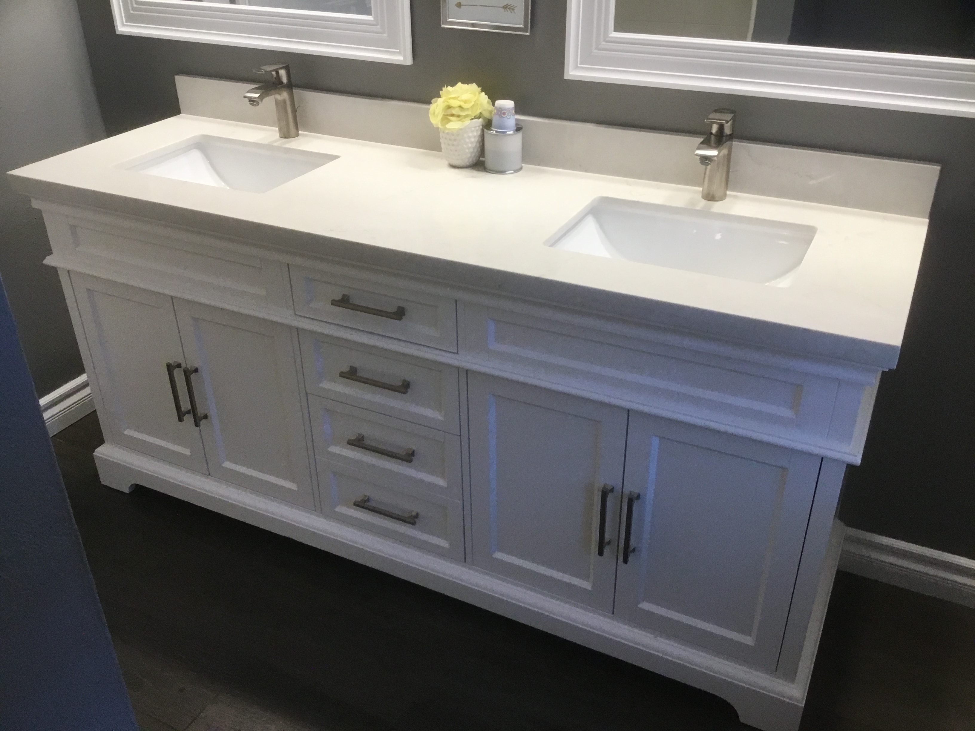 Modern white bathroom double vanity — HCIC