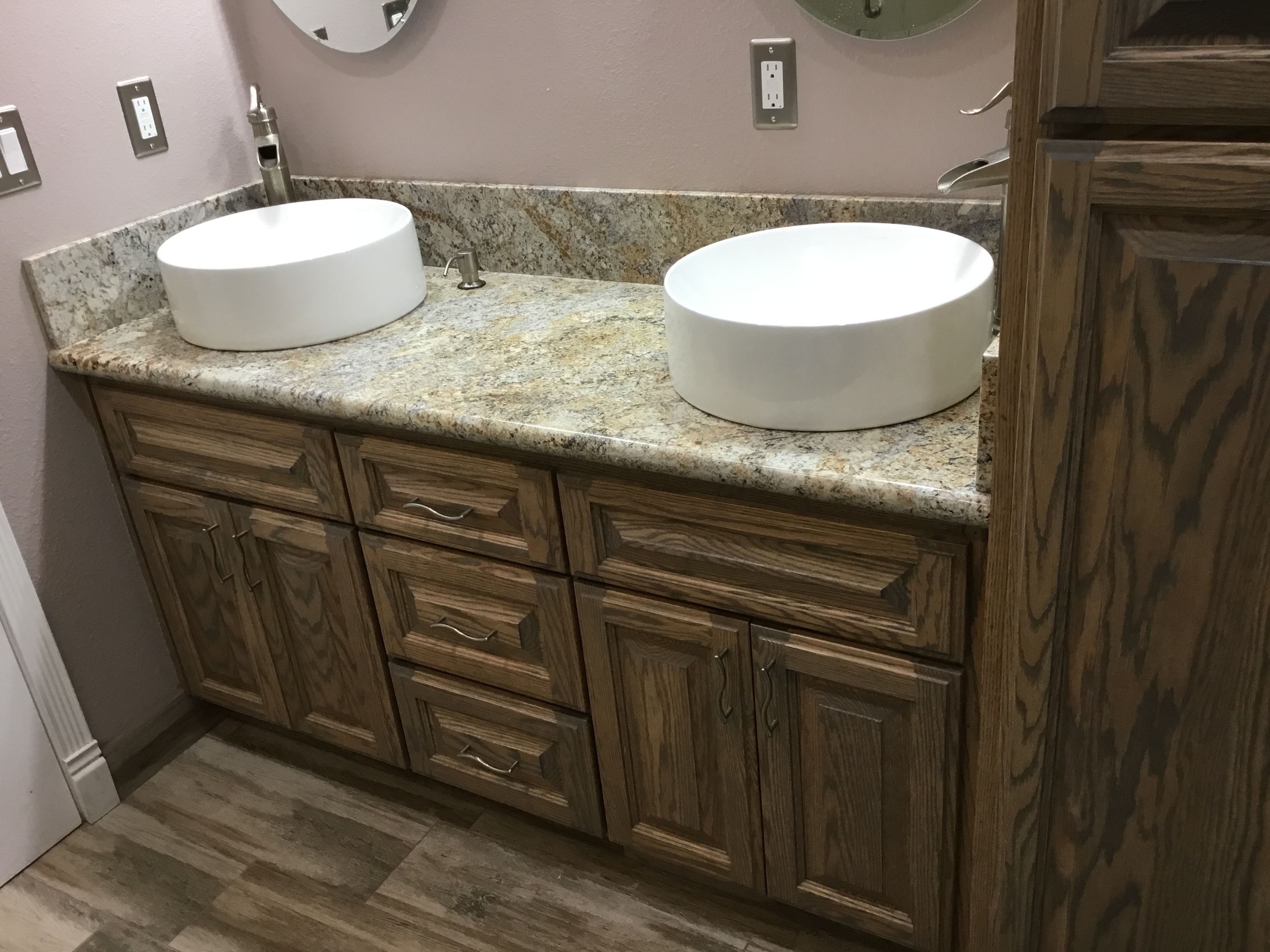 Double white vessel sinks bathroom vanity — HCIC