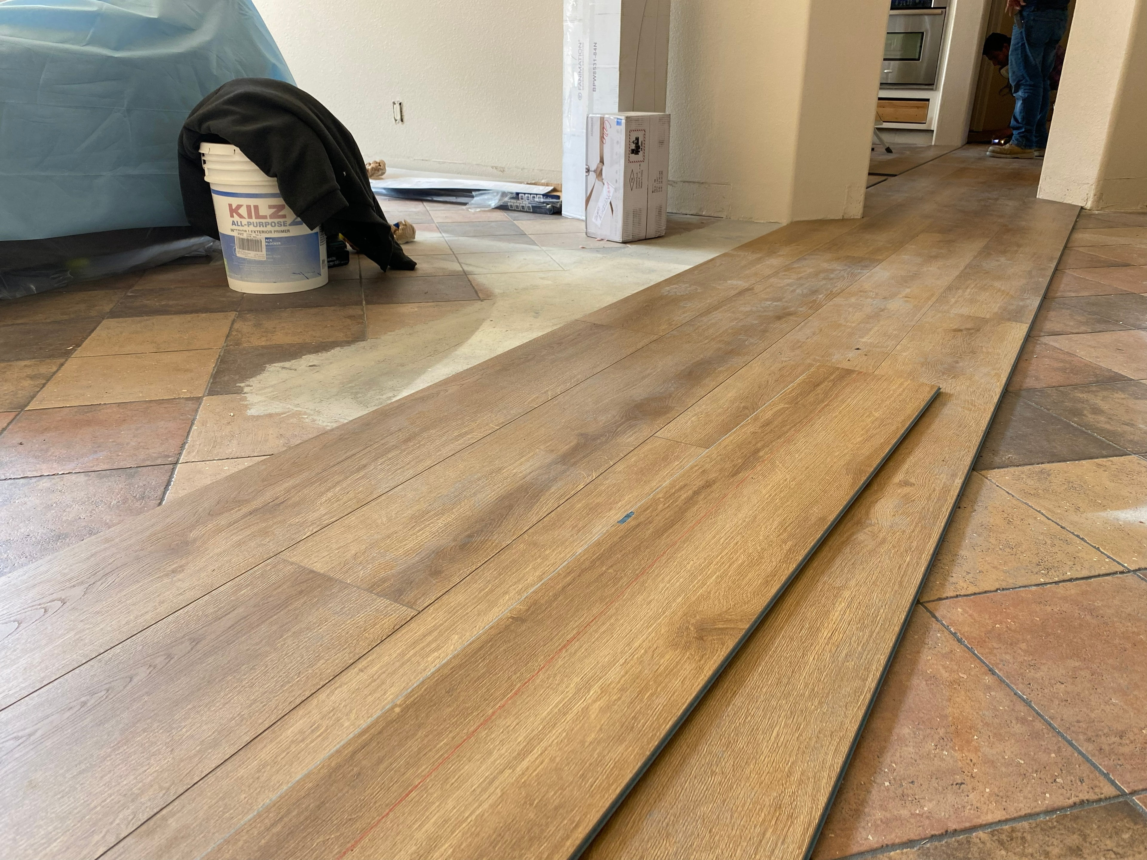 Kitchen flooring installation in progress — HCIC